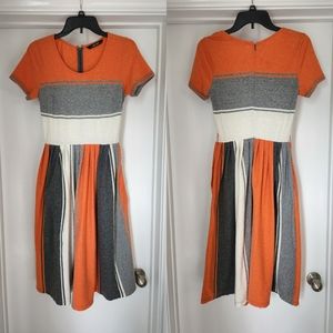 eShakti Orange Grey Cream Knit Short Sleeve Dress 6 Small